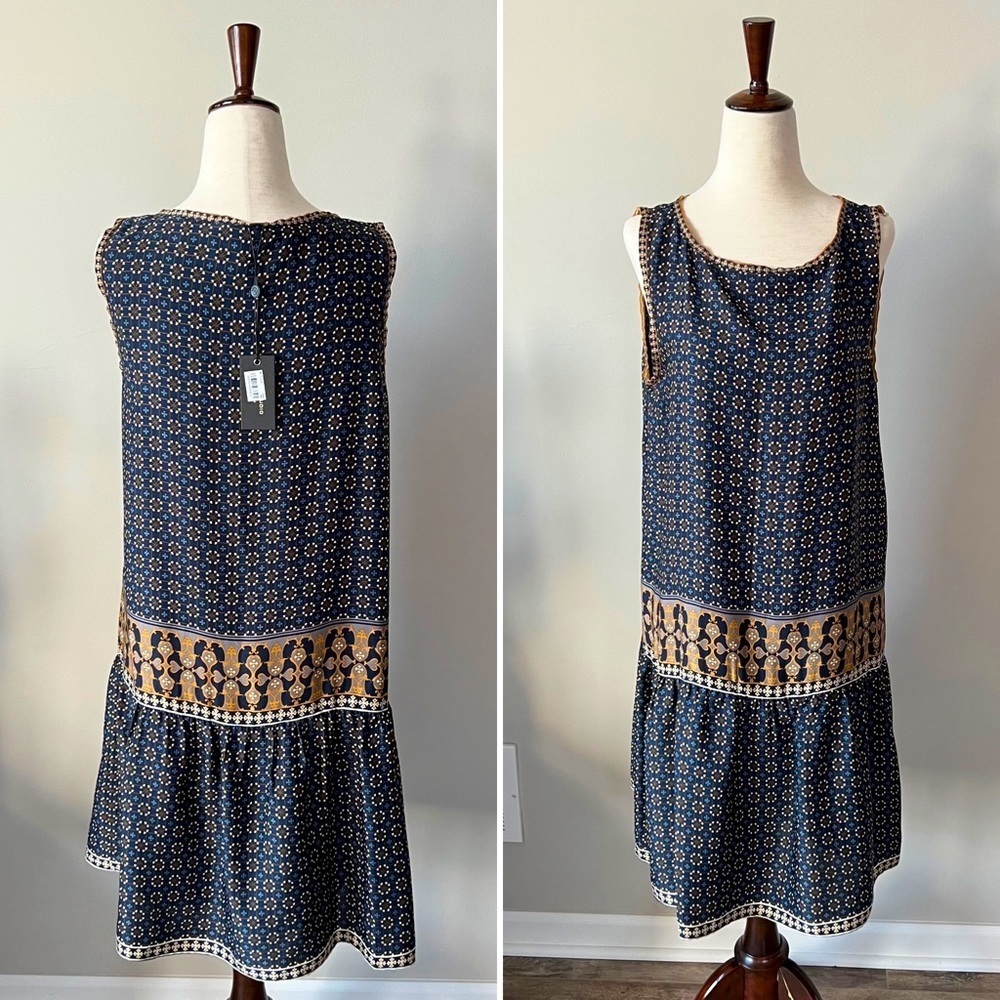 NWT! Max Studio Roxanne Drop Hem Mixed Print Dress